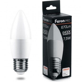 Лампа светодиодная FERON PRO LB-1307 Свеча E27 7.5W 6400K 38058