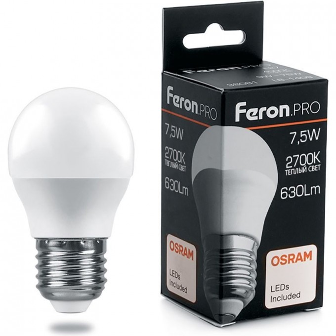 Лампа светодиодная FERON PRO LB-1407 Шарик E27 7.5W 2700K 38074