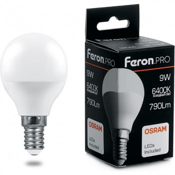 Лампа светодиодная FERON PRO LB-1409 Шарик E14 9W 6400K 38079 Лампа светодиодная FERON PRO LB-1409 Шарик E14 9W 6400K 38079