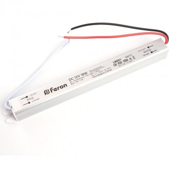 Трансформатор FERON электронный для светодиодной ленты 18W 12V (ультратонкий драйвер), LB001
